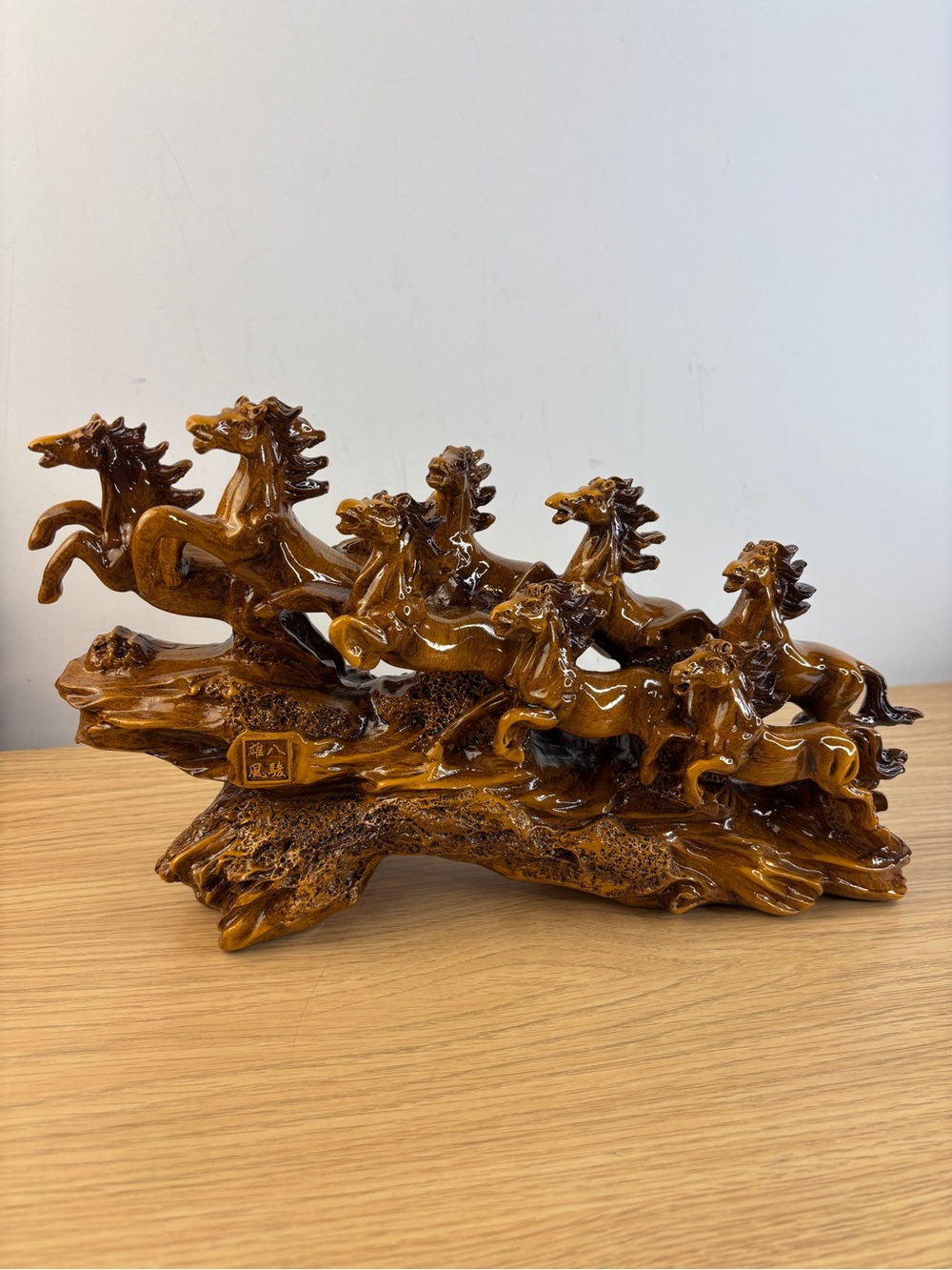 Decorative Glossy Brown Resin Galloping Horses Sculpture Feng Shui LIKE NEW!